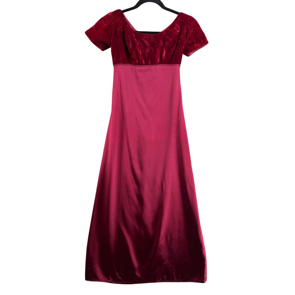Vtg Regencycore Bridgerton Empire Waist Velvet Satin Gown Dress Womens 4‎ Maroon